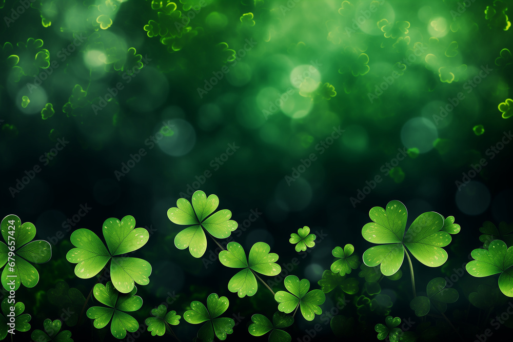 St Patrick Day party celebrating. Abstract Border art design magic backdrop. Widescreen with copy space