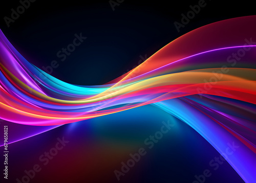 Abstract waves of multicoloured neon light on a dark background. Futuristic background wallpaper.