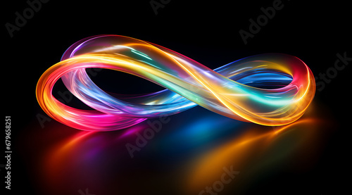 Waves of multicolored neon light on a dark background.