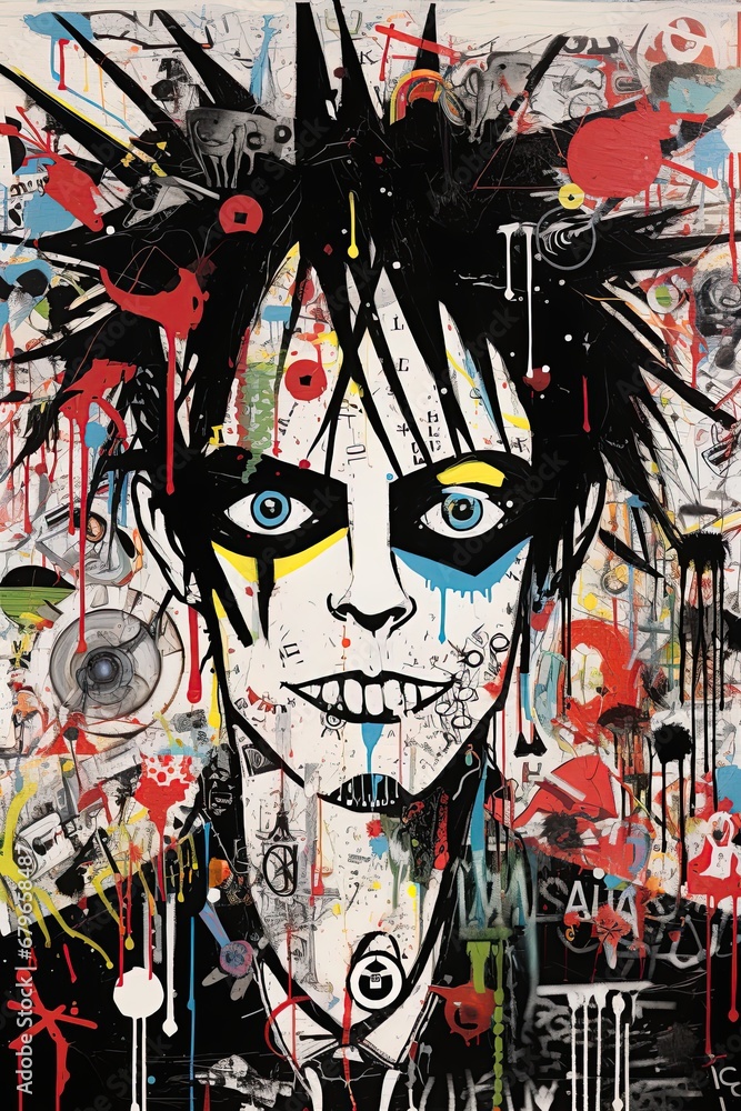 Fototapeta premium Punker portrait. Diversity style, artistic, abstract poster design. Generative Ai