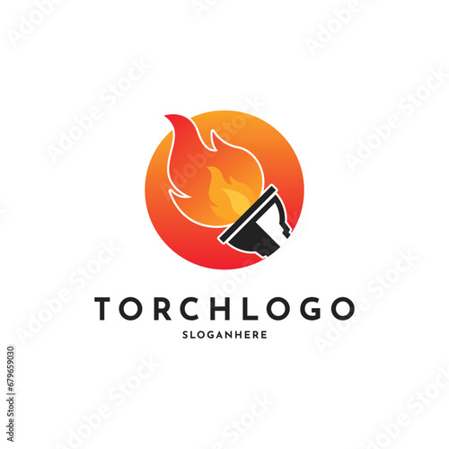 Circle Torch Logo Design, Torchlight Fire Flame logo design inspiration