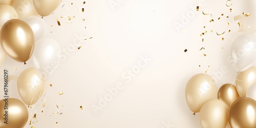 Golden jubilation. Festive confetti extravaganza. Celebration bliss on christmas or birthday. Shimmering confetti delight. Party perfection. Elegant balloons and glittering