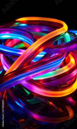 A vivid swirl of thick neon lights in a dark space.