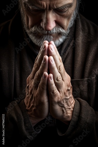 Elderly man praying. Ai Generative