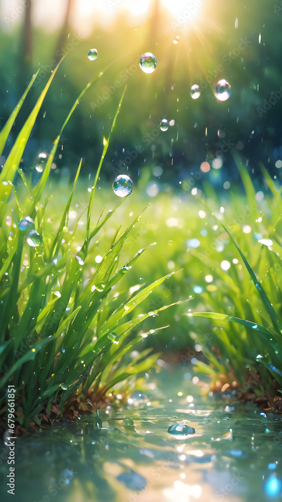Fototapeta premium dew drops on grass