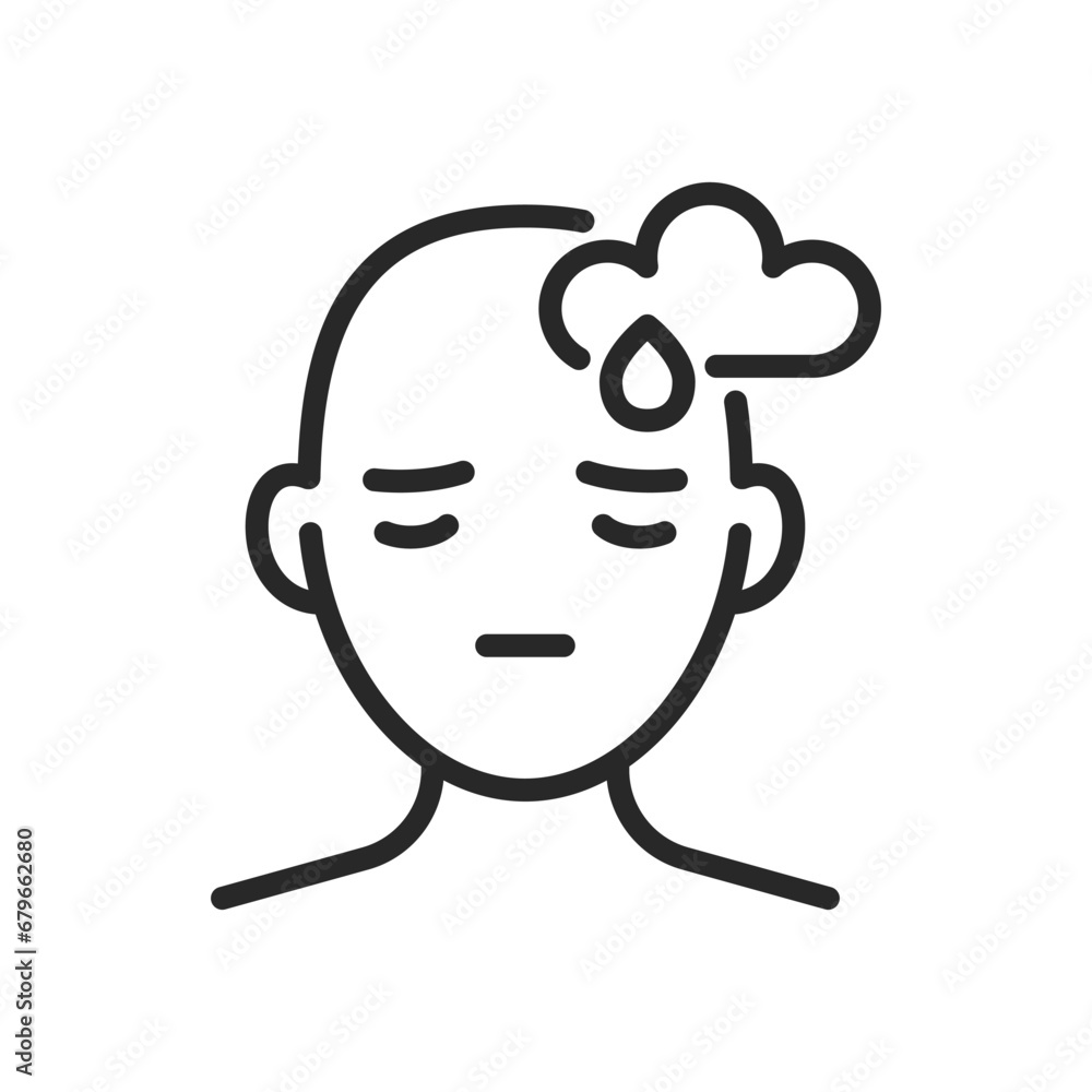 Depression Icon. Vector Outline Editable Isolated Sign of a Person with a Sad Face and Raincloud Symbol, Reflecting the Emotional State of Depression and Gloom. Depression Icon. Vector Outline Editable Isolated Sign of a Person with a Sad Face and Raincloud Symbol, Reflecting the Emotional State of Depression and Gloom.