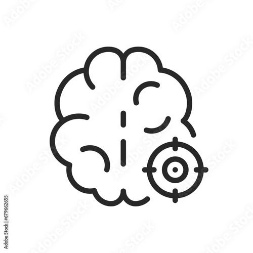 Brain With Mania Icon. Vector Outline Editable Isolated Sign of a Brain with a Target Overlay, Symbolizing Intense Focus and Manic Drive.