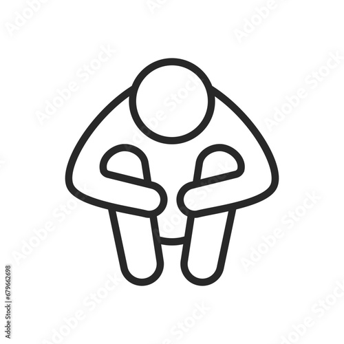 Despair and Depression Icon. Vector Outline Editable Isolated Sign of a Slouched Person Hugging Their Knees, Symbolizing the Deep Emotional States of Despair and Depression.