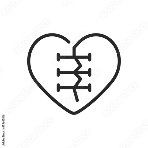 Forgiveness Icon. Vector Outline Editable Isolated Sign of a Stitched Heart, Symbolizing the Healing and Reconciliation Process of Forgiveness and Emotional Recovery. photo
