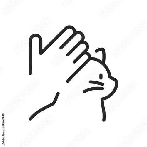 Pet Care Icon. Vector Outline Editable Isolated Sign of a Cat in the Arms of Its Owner, Symbolizing Pet Ownership and the Care and Affection for Domestic Animals.