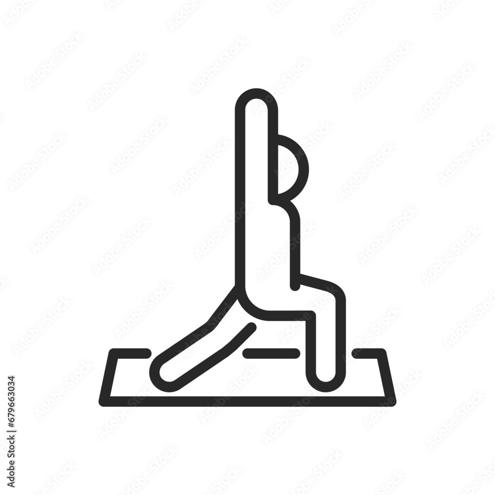 Yoga Active Way of Living Icon. Vector Outline Isolated Sign of a Person with Raised Arms in Warrior Pose on a Yoga Mat, Symbolizing the Integration of Yoga into an Active and Healthy Lifestyle Yoga Active Way of Living Icon. Vector Outline Isolated Sign of a Person with Raised Arms in Warrior Pose on a Yoga Mat, Symbolizing the Integration of Yoga into an Active and Healthy Lifestyle