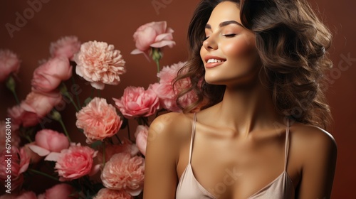 Valentines Day Woman Smelling Bouquet Peonies, HD, Background Wallpaper, Desktop Wallpaper