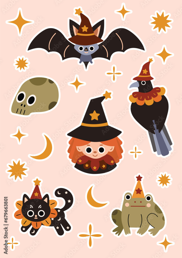 custom made wallpaper toronto digitalSet of colorful stickers vector flat illustration. Cute sticker or icons with different magic elements. Signs, symbols, objects for scheduler or organizer.