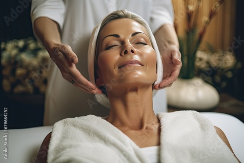 senior woman with spa beauty treatment