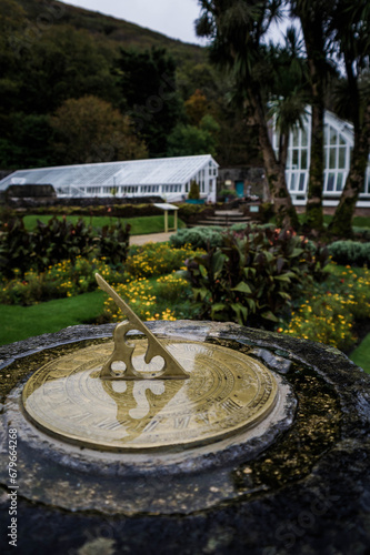 sundial in the garden of Kylemore Abbey in Connemara