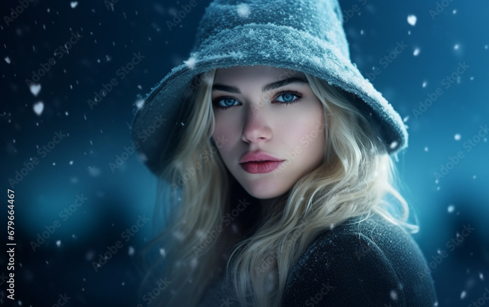 Winter Elegance Beautiful Woman in Wool Hat Winter Elegance Beautiful Woman in Wool Hat