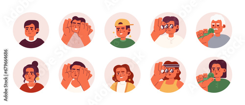 Modern latino people 2D vector avatars illustration set. Stylish latin american cartoon character faces portraits collection. Joyful happy flat color users profile images isolated on white background