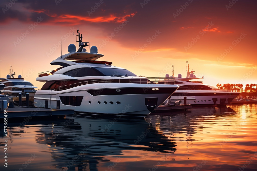 Marina, yacht parking in the harbor. Generative AI - obrazy, fototapety, plakaty 