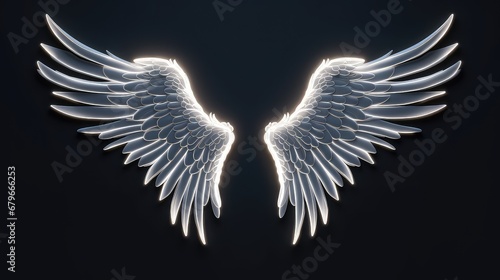  christmas angel wings , neon white light , on dark background,