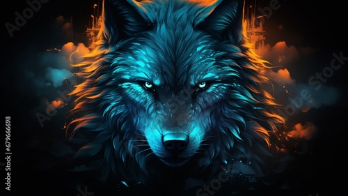 Wolfie giant wolf with blue eyes painted painting Ai generated art