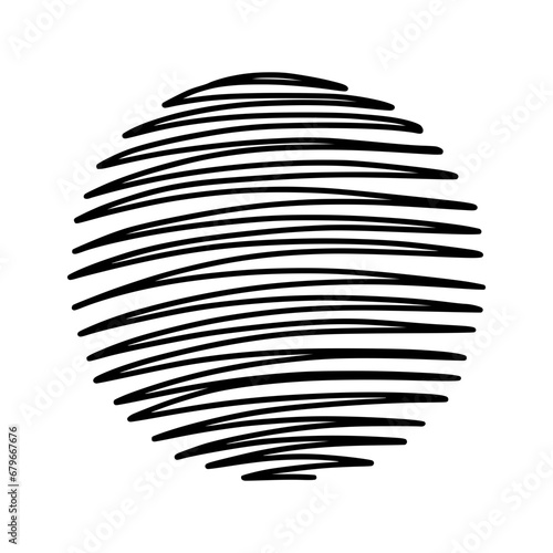 Black circle shaded horizontally, texture sketch. Pen lines.