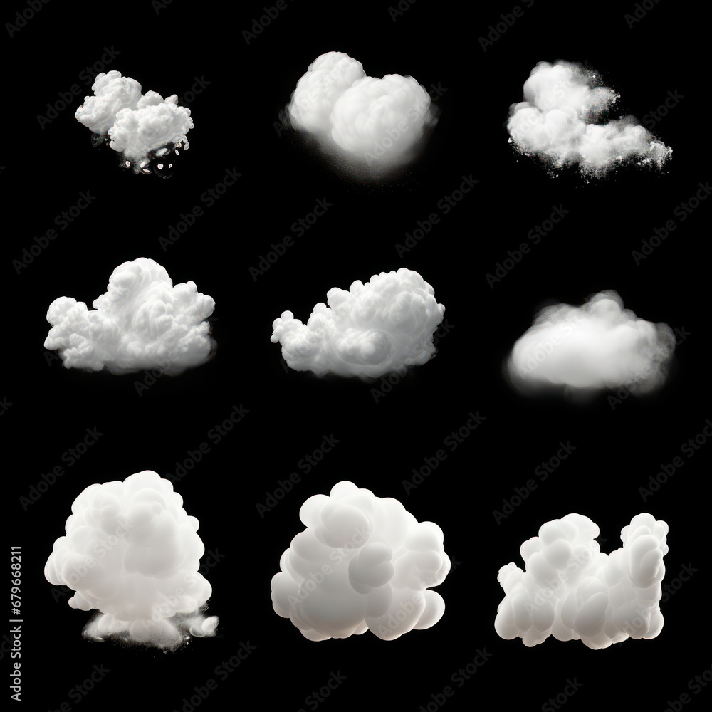 Collection of white cloud on black background Collection of white cloud on black background
