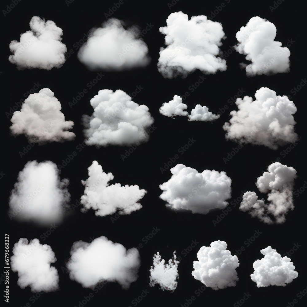 Collection of white cloud on black background Collection of white cloud on black background