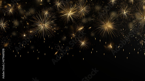 gold and black  abstract background with fireworks