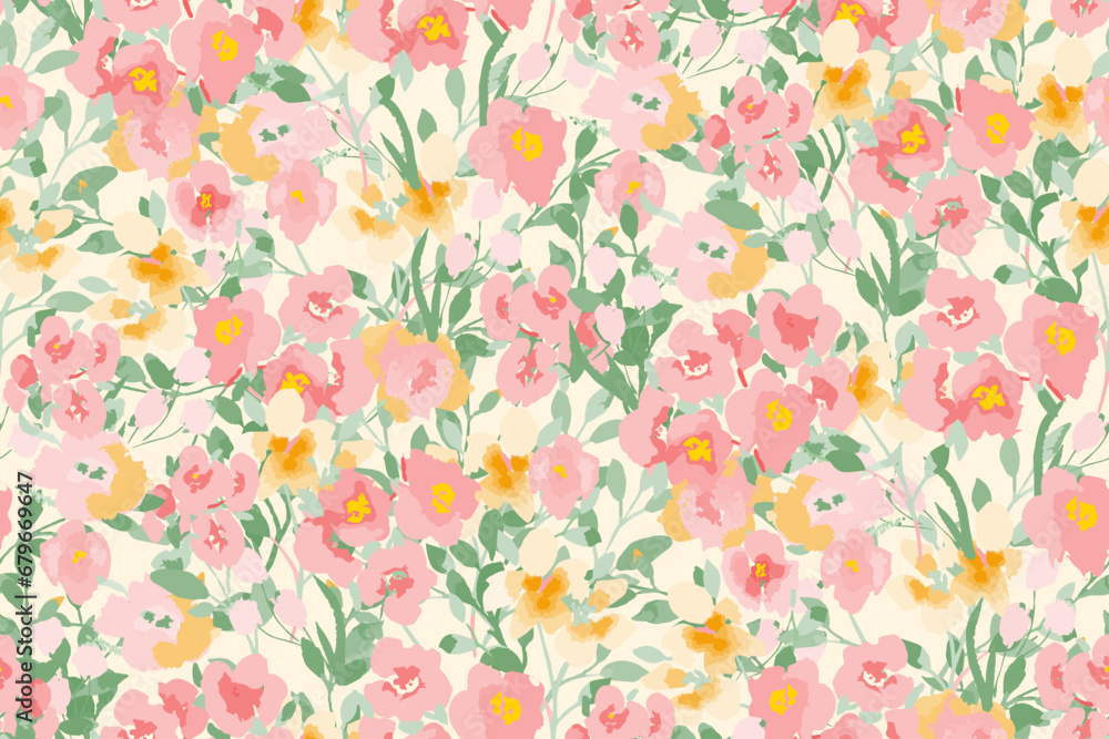 Cute feminine watercolor seamless pattern with wildflowers.hand drawn, not AI Cute feminine watercolor seamless pattern with wildflowers.hand drawn, not AI