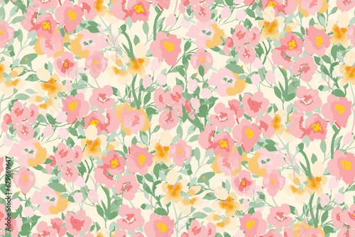 Cute feminine watercolor seamless pattern with wildflowers.hand drawn, not AI