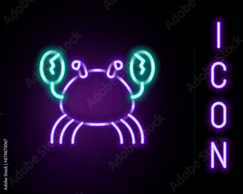 Glowing neon line Crab icon isolated on black background. Colorful outline concept. Vector