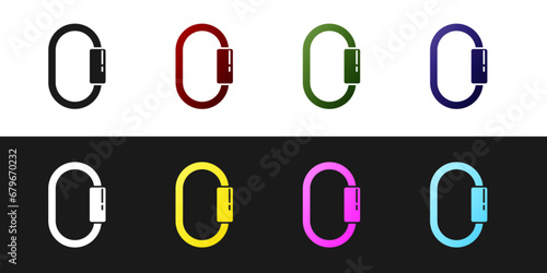 Set Carabiner icon isolated on black and white background. Extreme sport. Sport equipment. Vector Illustration photo