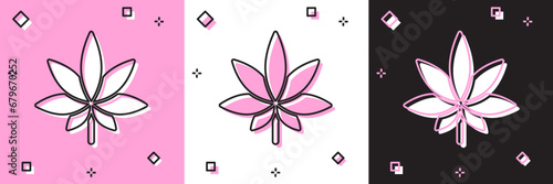 Set Medical marijuana or cannabis leaf icon isolated on pink and white, black background. Hemp symbol. Vector Illustration