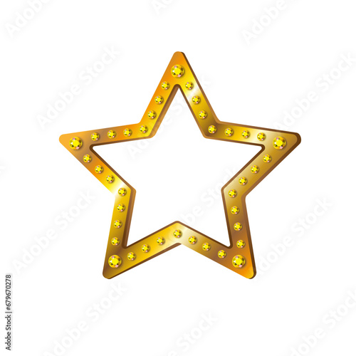 Vector golden star with gems on white background. Symbol of customer satisfaction review service, best quality ranking icon.