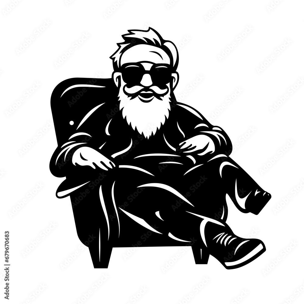 Fototapeta premium santa after work sittin on a chair outline svg