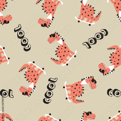 pattern design with skater dinosaur drawing as vector
