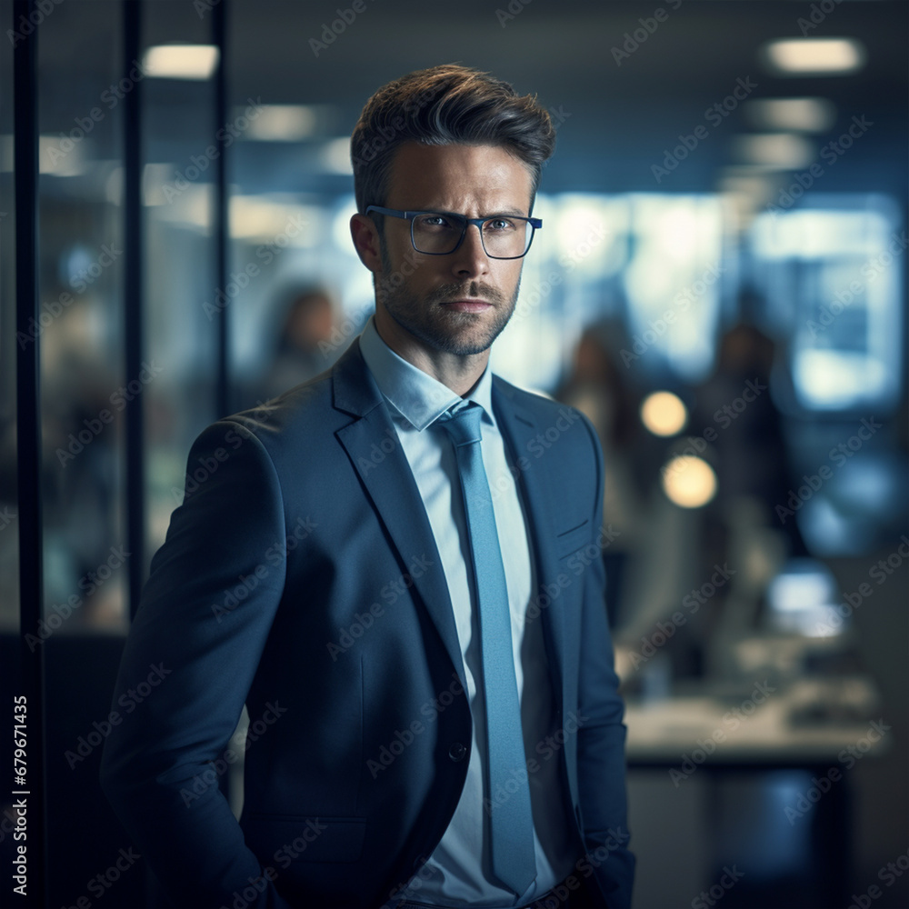 Man in office on blurred background, ai technology
