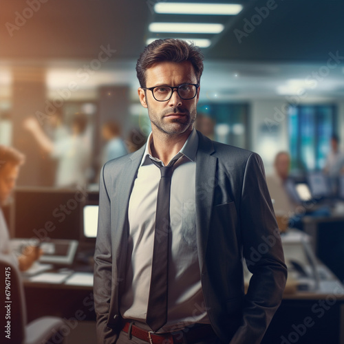 Man in office on blurred background, ai technology © Hulkbuster