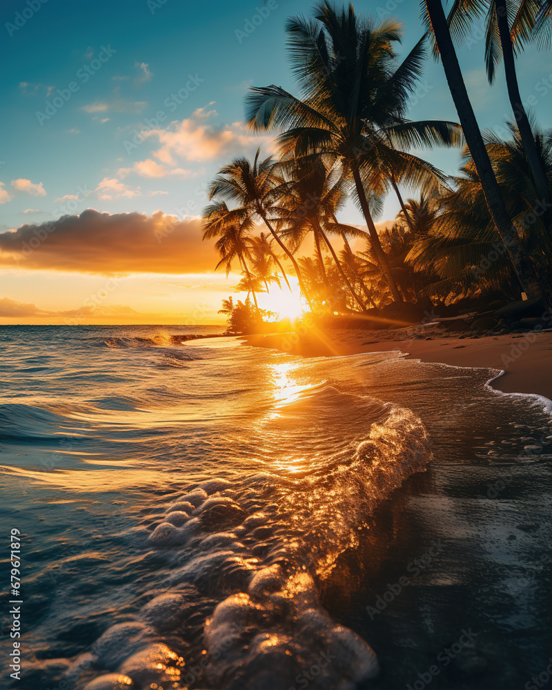 Sunset on tropical island