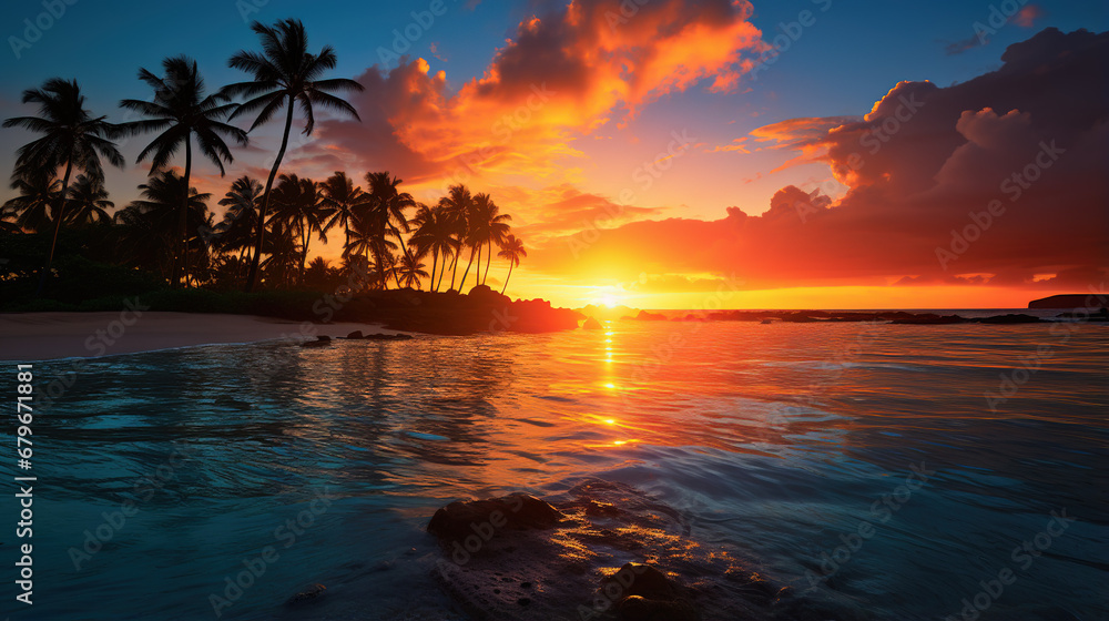 Sunset on tropical island