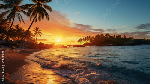 Sunset on tropical island photo