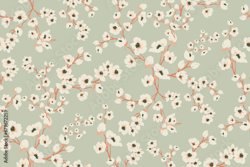 Cute feminine watercolor seamless pattern with wildflowers.hand drawn, not AI