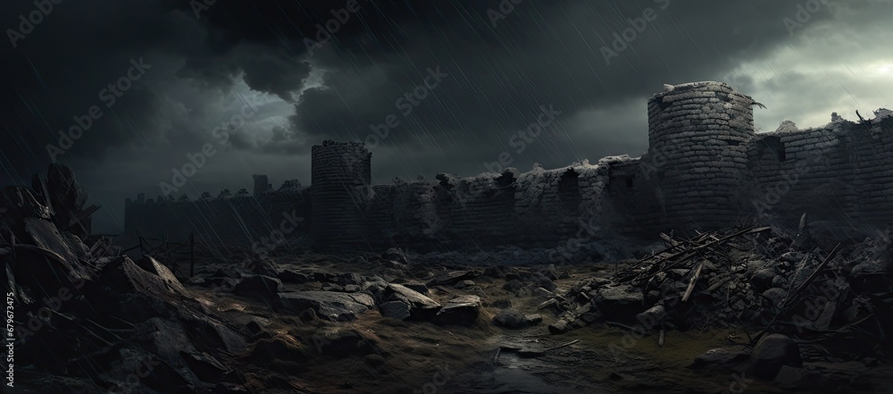 A Mysterious Castle Embraced by a Dark Sky Created With Generative AI Technology