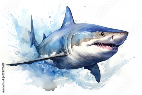 watercolor Shark Hungry shark illustration with splash watercolor textured background