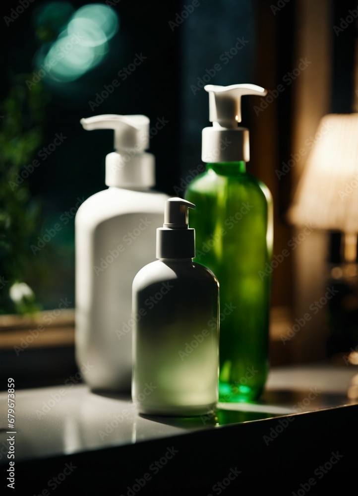 white cosmetic bottles with a dispenser