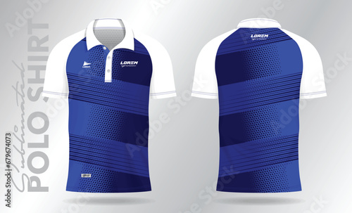 blue polo jersey mockup template design for soccer, football, badminton, tennis, or sport uniform