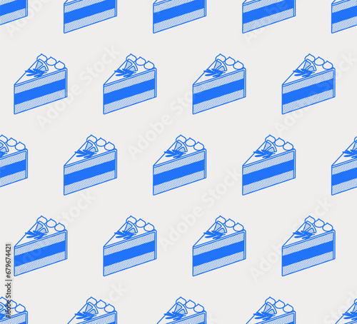 Seamless pattern of cake. Line art, retro. Vector pattern for bars, cafes, and restaurants.
