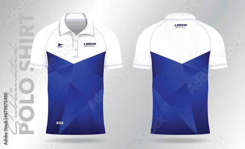 blue polo jersey mockup template design for soccer, football, badminton, tennis, or sport uniform