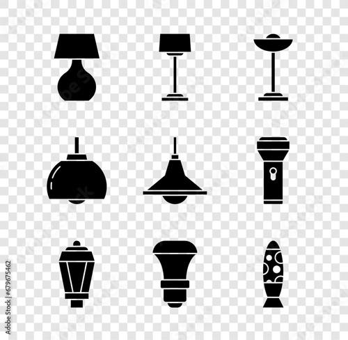 Set Table lamp  Floor  Garden light  LED bulb  Chandelier and icon. Vector