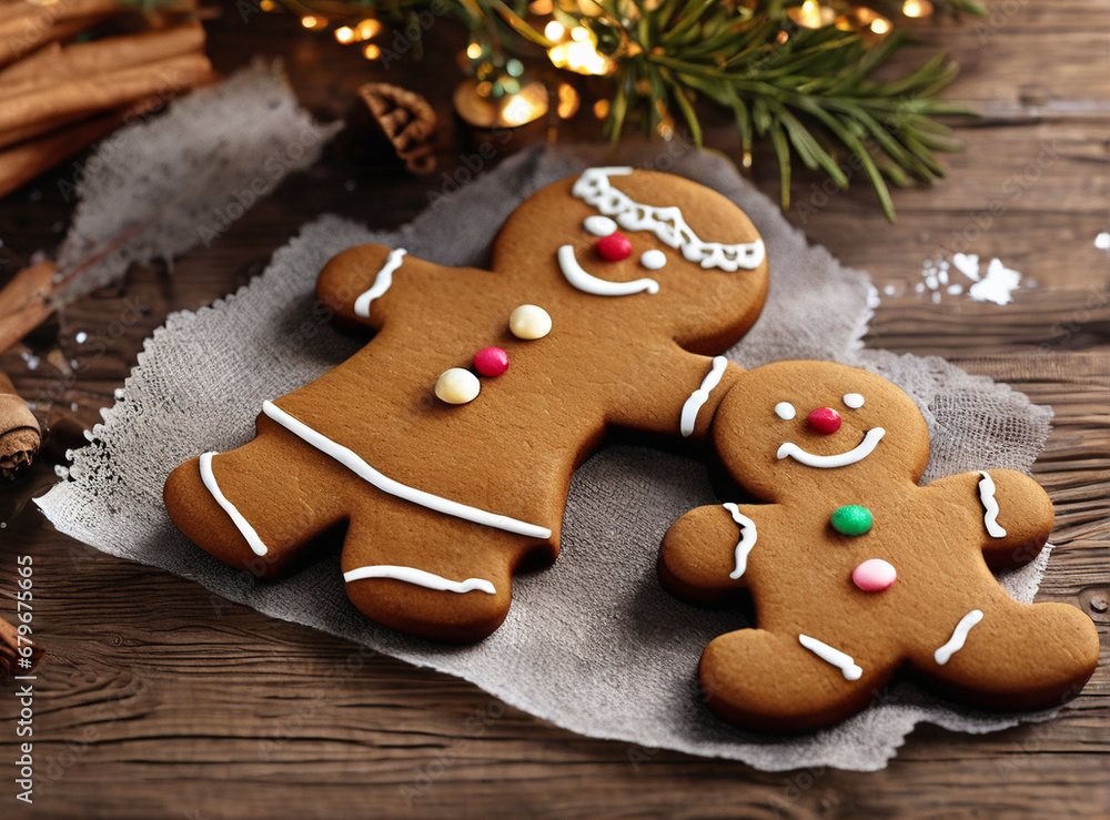 Two gingerbread cookies stylishly displayed. delicious cookies. Two gingerbread cookies stylishly displayed. delicious cookies.